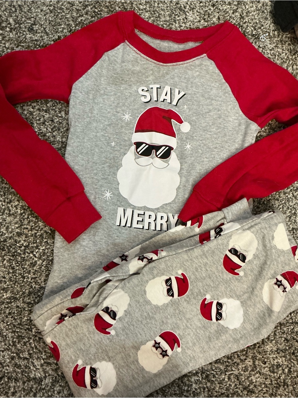 PJ Place Boys Santa Pajama Set 7 Glow In The Dark NWOT New Christmas Gray Red